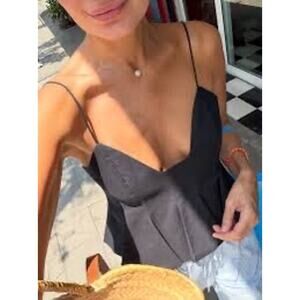 Zara Black Peplum Camisole Top Spaghetti Strap Flare Hem Size Large